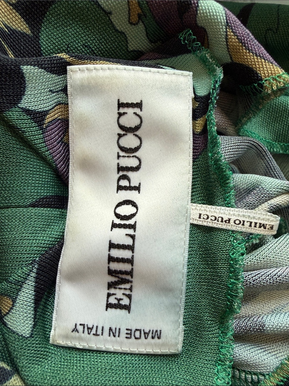 EMILIO PUCCI Dress Rayon Green Printed Long Sleeve Midi Dress Vintage Sz. 2-4 - Picture 9 of 13